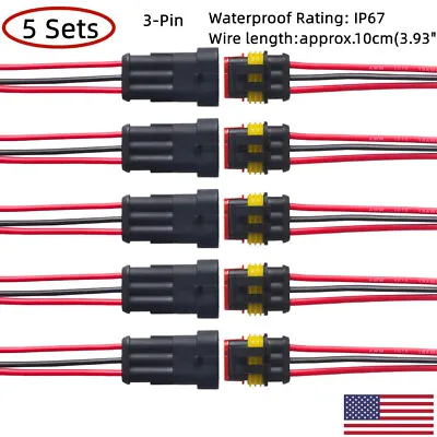 5 Sets 3-Pin Way Car Waterproof Male Female Electrical 18AWG Wire Connector Plug • $11.83