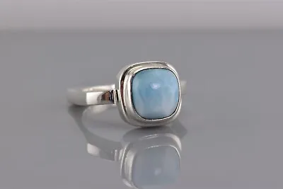 Marahlago Sterling Silver Bezel Set Larimar Squared Band Ring 925 Sz: 8 • $117.50