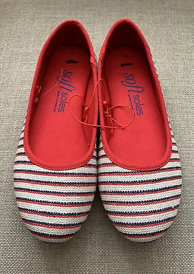 BNWOT George Ladies Red Blue & Beige Striped Ballet Pumps Flat Shoes UK 4 EU 37 • £4.99