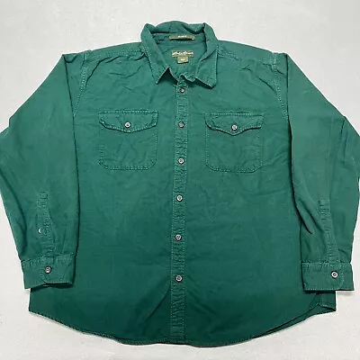 Eddie Bauer Flannel Shirt Mens XL Green Chamois Button Up Relaxed Fit Outdoor • $24.95