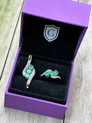 Emerald Gemstone & Diamond 18k Gold Ring & Pendant Set - With Certification • £325