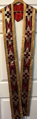 Beautiful Vintage Catholic Priests Gold Metallic & Red Stole Vestment • $16.50