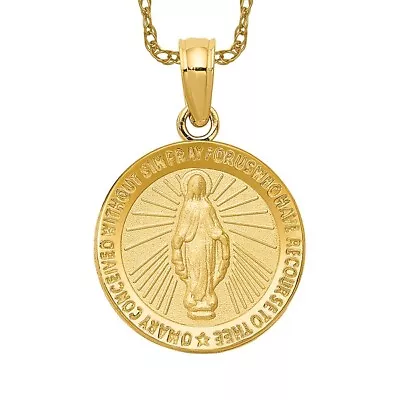 14K Yellow Gold Our Lady Of Miraculous Medal Blessed Virgin Mary Necklace Cha... • $157