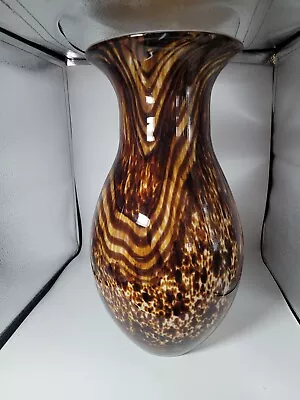 Vintage Murano Style Tortoise Shell Pattern Large Hand Blown Glass Vase 14  • $75