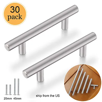 30Pack Brushed Nickel Kitchen Cabinet Pulls Stainless Steel Drawer T Bar Handles • $34.64