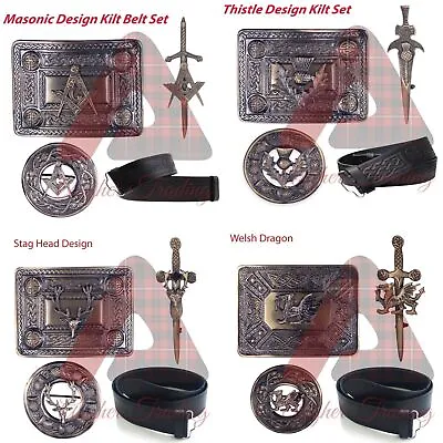 Highland Traditional Real Leather Kilt Belt - Belt Buckle - Kilt Pin & Brooch • $36.10