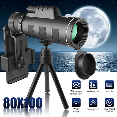 Day/Night Vision 80x100 Zoom HD Monocular Starscope Monocular Telescope BAK4 USA • $20.88