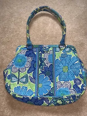 Vera Bradley Doodle Daisy Blue Lime Green Flower Purse Handbag Shoulder Bag Tote • $11.96