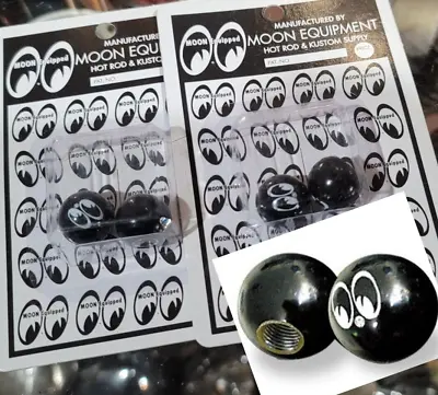 $29.99 • Buy 4 Black MOON Valve STEM CAPS Hot Rod Vtg Style Custom MOONEYES Ball Logo GASSER