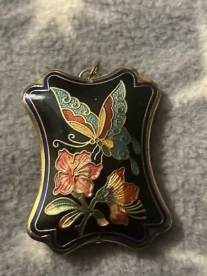 Beautiful Vintage Necklace Pendant Cloisonné Gold Tone Jewelry Butterfly Enamel • $14