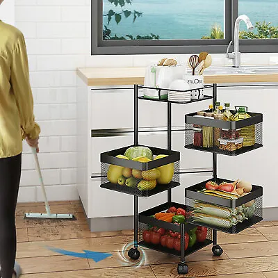 $115 • Buy 360°Rotating Kitchen Shelf Square Rolling Storage Rack Carbon Steel Fruit Basket