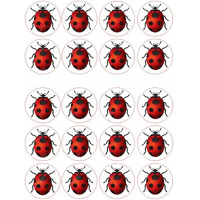 20 X Ladybird Round Pre-cut Edible Wafer Cupcake Toppers • £3.99