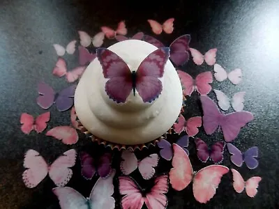 28 Small PRECUT Pink & Purple Edible Wafer Paper Butterflies Cake/cupcake Topper • £2.85