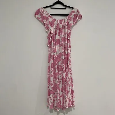 $27.99 • Buy PAPER HEART Size 10 Off The Shoulder Dress Pink White Floral Dress Midi Dress