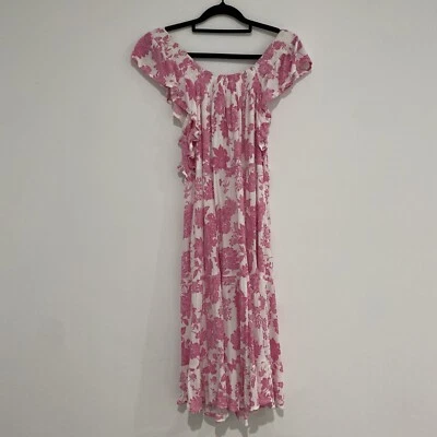 $27.99 • Buy PAPER HEART Size 10 Off The Shoulder Dress Pink White Floral Dress Midi Dress
