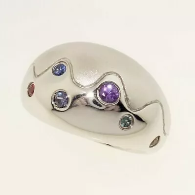 .925 Sterling Silver Multi Color Natural Sapphire Ring Sz 7 Very Fine Quality • $65