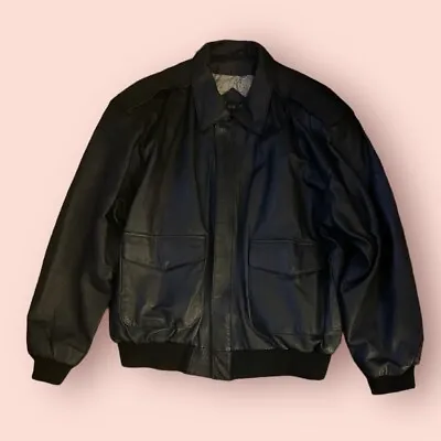 Vintage 1980s Marco Morani Black Military Style Leather Bomber Jacket • $99.99