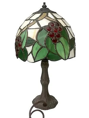 L&L WMC MEYDA TIFFA-MINI Stained Glass Desk Lamp Heavy Red Clusters VTG MCM • $89.96