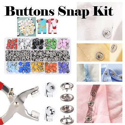 Metal Sewing Buttons Press Stud Snap Fastener Kit Plier Snap On Tool DIY • $12.50