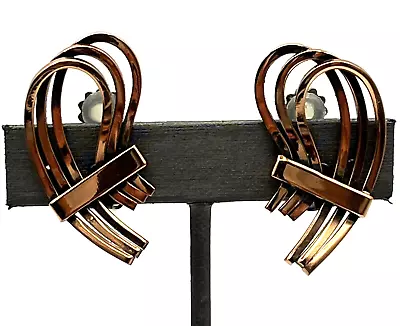 Vintage RENOIR Matisse Modernist Swirl Copper Clip-on Retro Earrings • $19.76