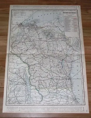 1908 Original Antique Large 26 X 18 Map Of Wisconsin / Madison Milwaukee Chicago • $27.16