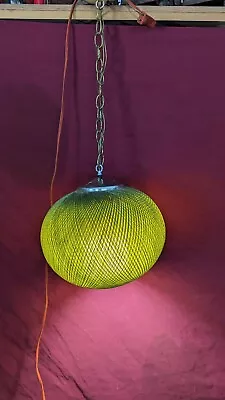 Vintage Green MCM Fiberglass Swag Hanging Light • $142.49