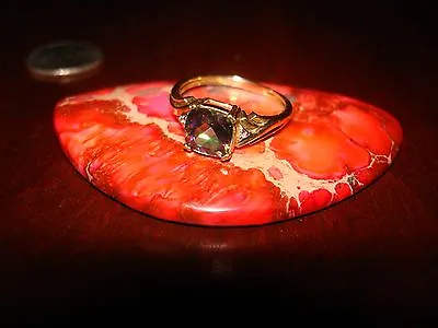 Stunning Vintage Solid Yellow Gold 10K  Rainbow Quartz & Diamonds Ring. Sz-7  • $229.99