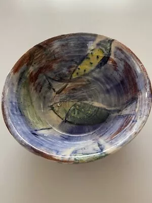 Small Fish Patterned Hand Thrown Glazed Studio Pottery 6  Bowl With Base Signed • $12