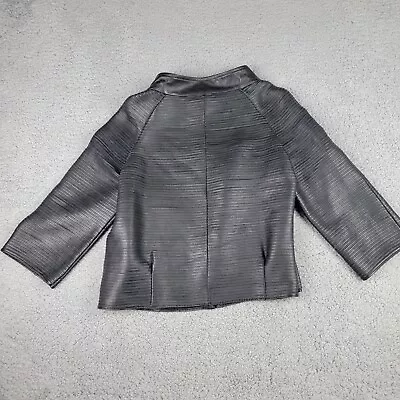 Ellen Tracy Leather Jacket Blazer Womens M Black Full Zip Moto Bomber Pockets • $99.97