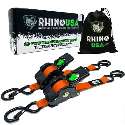 Rhino USA Retractable Ratchet Tie Down Straps (2PK) - 3033lb Guaranteed Max HOT • $78.19