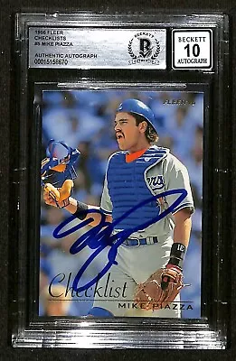 Mike Piazza Autographed 1996 Fleer Card Los Angeles Dodgers HOF Auto 10 BECKETT • $149.99