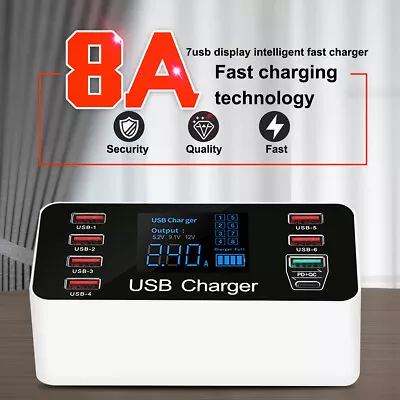 8 Multi-Port Fast Quick Charge QC 3.0 USB Hub Mains Wall Charger Adapter UK Plug • £19.55