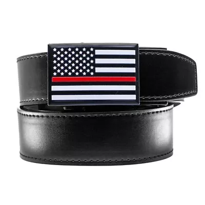 Nexbelt Thin Red Line Defender Black Leather EDC Ratchet Belt • $34.99