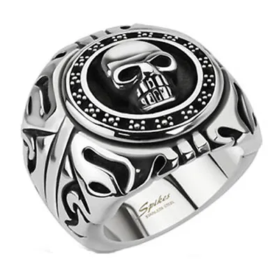 Skull Ring Stainless Steel Men's Fancy & Wide Skull Biker Ring Shield Size 9-15 • $14.99