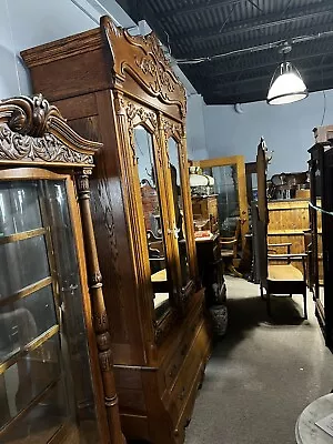 Massive Quartersawn Oak Armoire Hastings/Larkin? 102” H X 60” W X 24” Deep 2 Dr • $2800