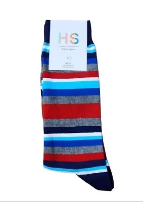 HAPPY SOCKS Men's Multicoloured Striped Crew Cotton Socks Size 8-12 NWT • $8