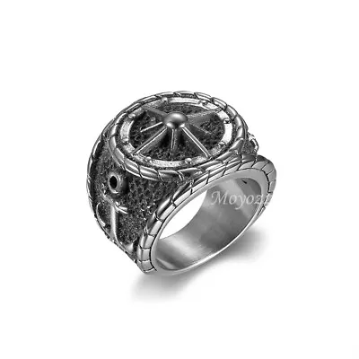 Mens Stainless Steel Nautical North Star Marine Compass Anchor Ring 7-15 Gift • $7.99