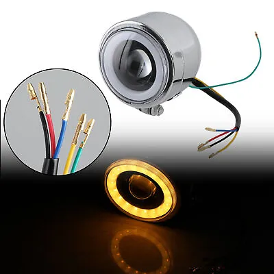 Universal Motorcycle LED Headlight Projector Lens ATV For Cafe Racer Yellow D2 • £33.58