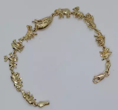 Vintage 14k Yellow Gold Noah's Ark Animal  Charm Link Bracelet 6.75  • $575