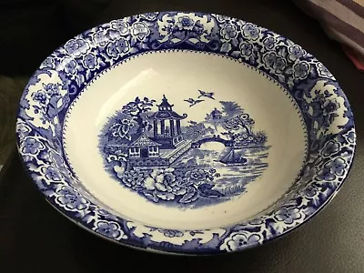 Vintage Swinnertons Olde Alton Ware Flow Blue Pagoda Pattern Serving Bowl • £7.99