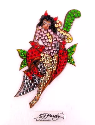 Ed Hardy Icing Peel & Stick Crystal Decal Rhinestone Devil Pinup Girl Tattoo Art • $12.95