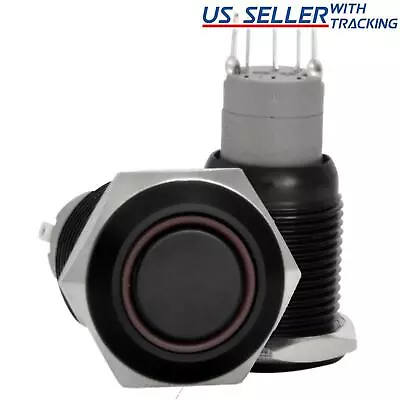 16mm 12V LED Momentary Push Button Black Metal Power Switch Red • $7.29