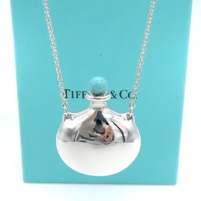 Tiffany & Co Elsa Peretti Silver 925 Turquoise Bottle Necklace Pendant RARE • $1570