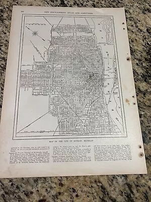 Antique 1907 Map - City Of Detroit Michigan Encyclopedic Atlas 15.5x11 Inches • $24.50