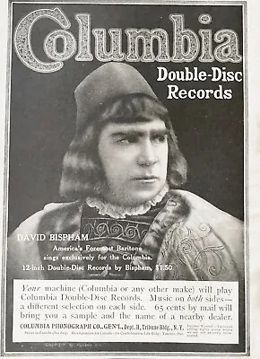 1910 COLUMBIA PHONOGRAPH Double-Disc Records Vtg Print Ad~Baritone David Bispham • $19.95