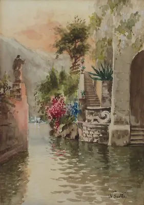 Antique Italian Watercolor Signed Lake Como Balbianello Star Wars James Bond • £197.16