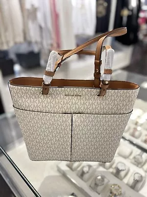 Michael Kors Bedford Medium Zip Pocket Tote Shoulder Bag Handbag Purse Vanilla • $114