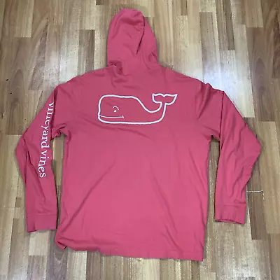 Vineyard Vines Shirt Mens Medium M Pink White Whale Logo Long Sleeve Hoodie • $18.95