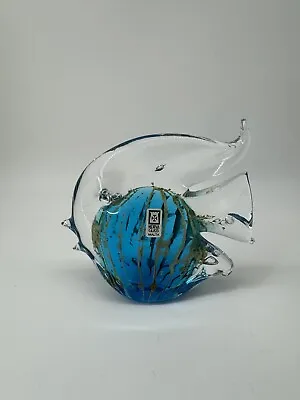 Art Glass Fish Sculpture Paperweight MDINA Malta Blue/Yellow Original Sticker • $40