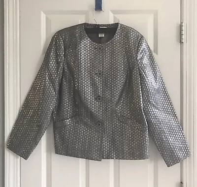 Laura Ashley Silver Metallic Lame Blazer Jacket Petite Large Cocktail Evening • $29.95